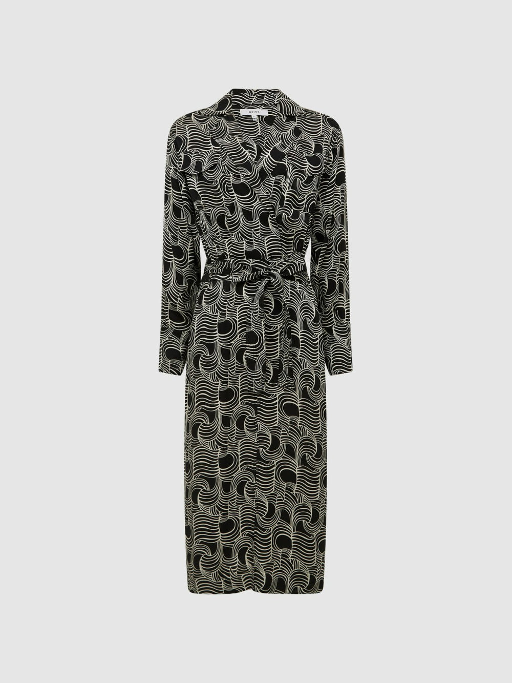 Reiss | Swirl Print Midi Dress in Black/Cream