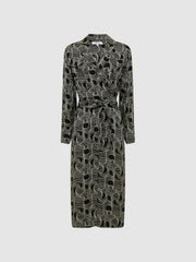 Reiss | Swirl Print Midi Dress in Black/Cream
