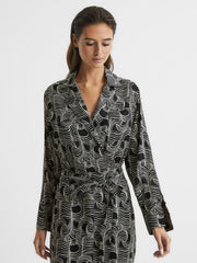 Reiss | Swirl Print Midi Dress in Black/Cream