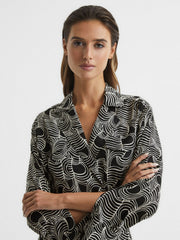 Reiss | Swirl Print Midi Dress in Black/Cream