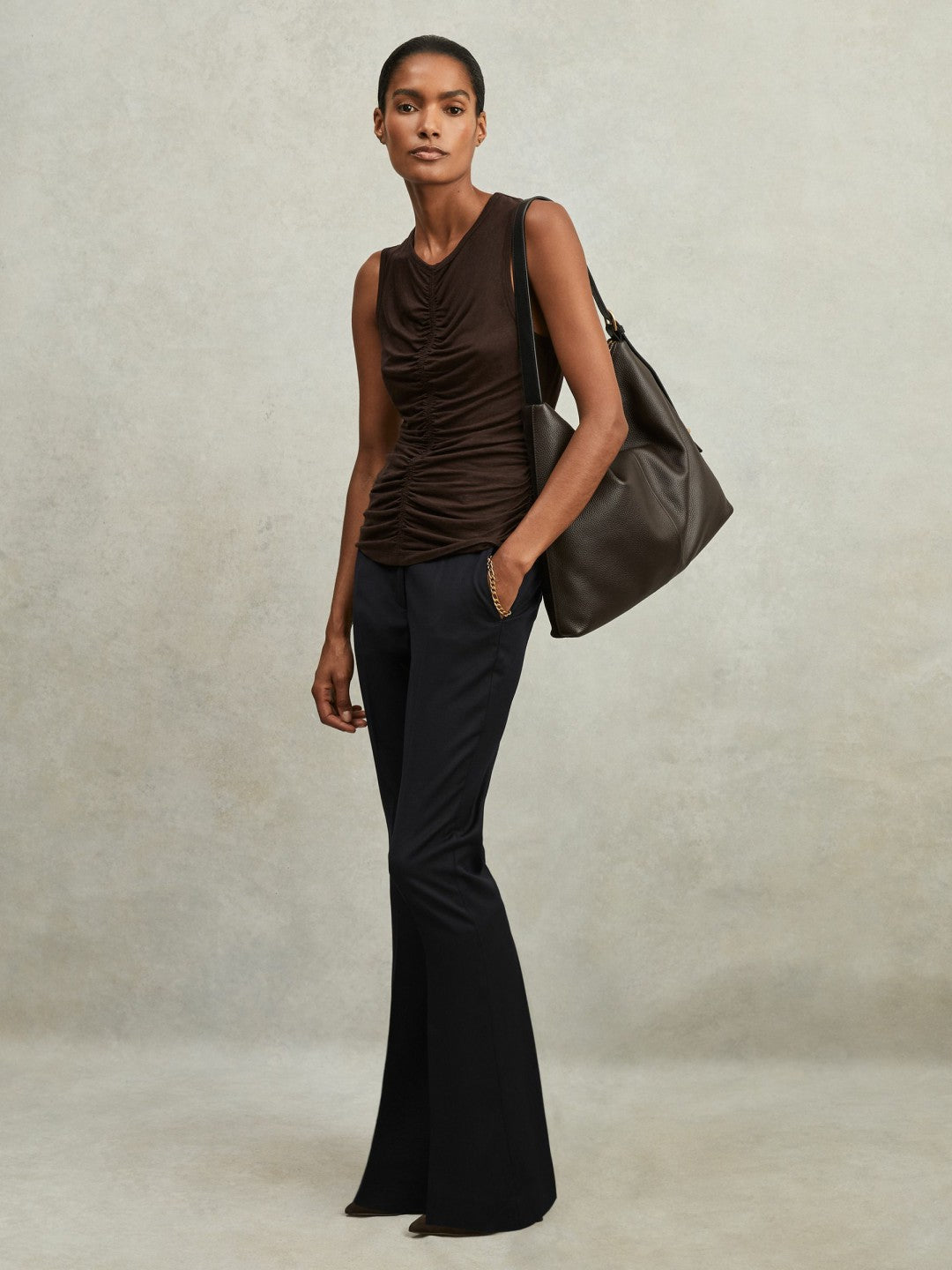 Reiss | Wool-Blend Tailored Flared Suit Trousers in Navy