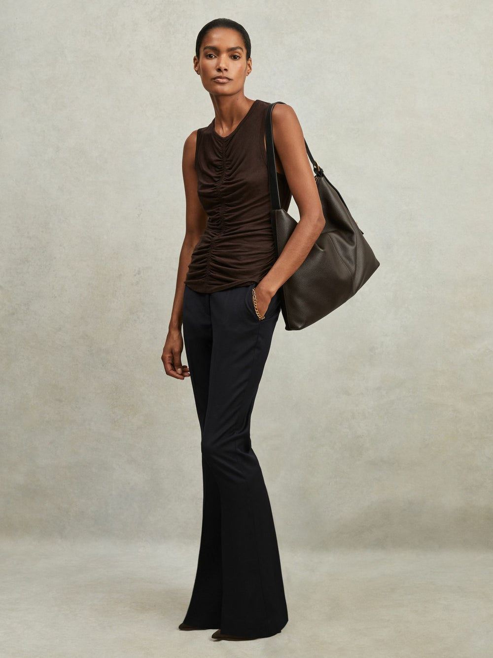 Reiss | Wool-Blend Tailored Flared Suit Trousers in Navy