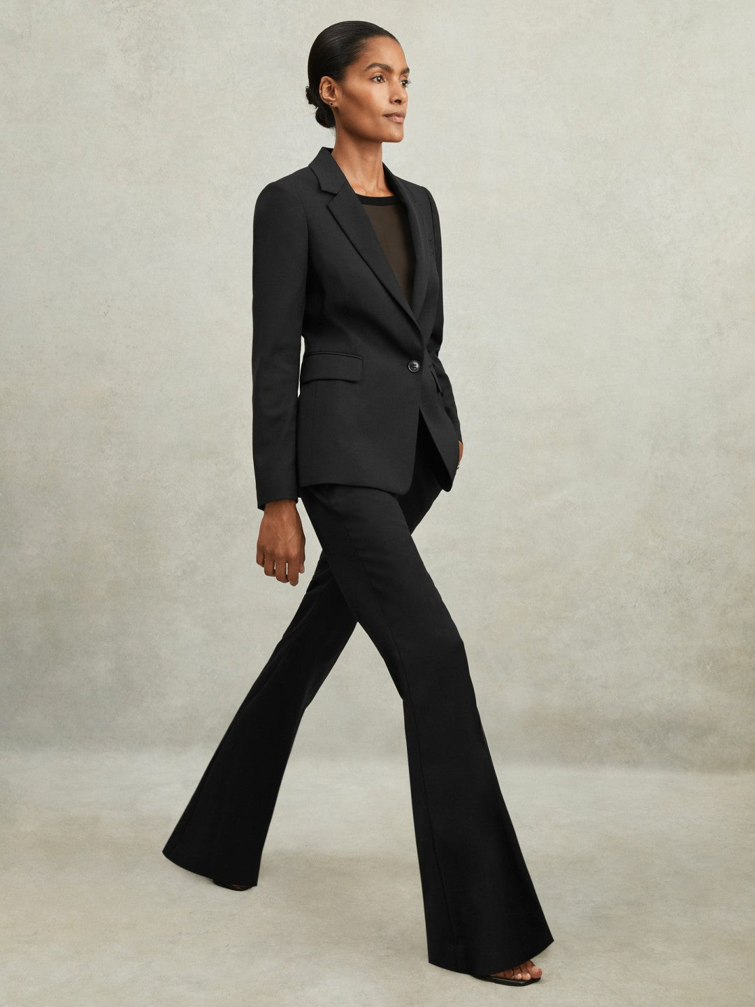 Reiss | Wool-Blend Tailored Flared Suit Trousers in Black