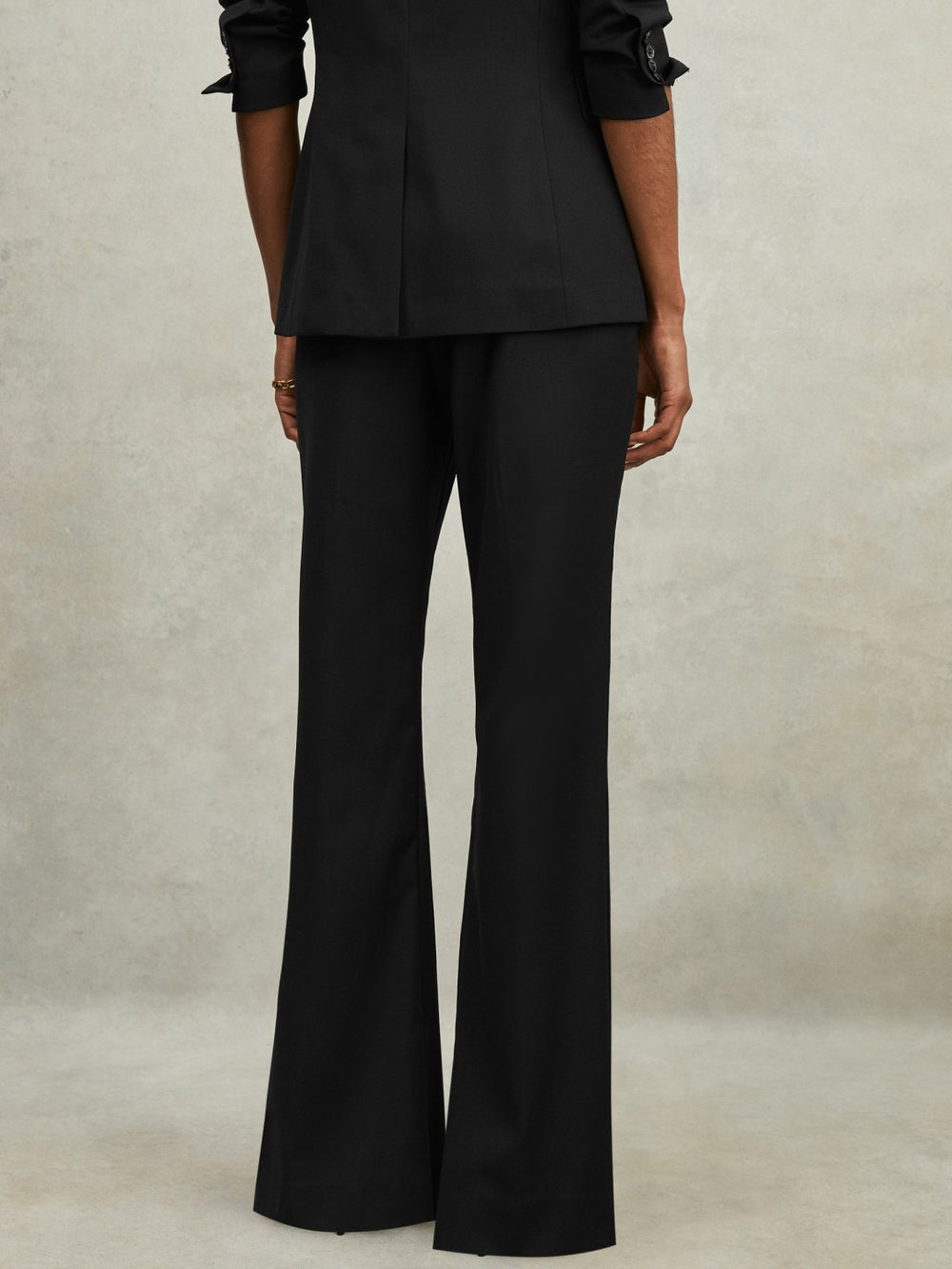 Reiss | Wool-Blend Tailored Flared Suit Trousers in Black