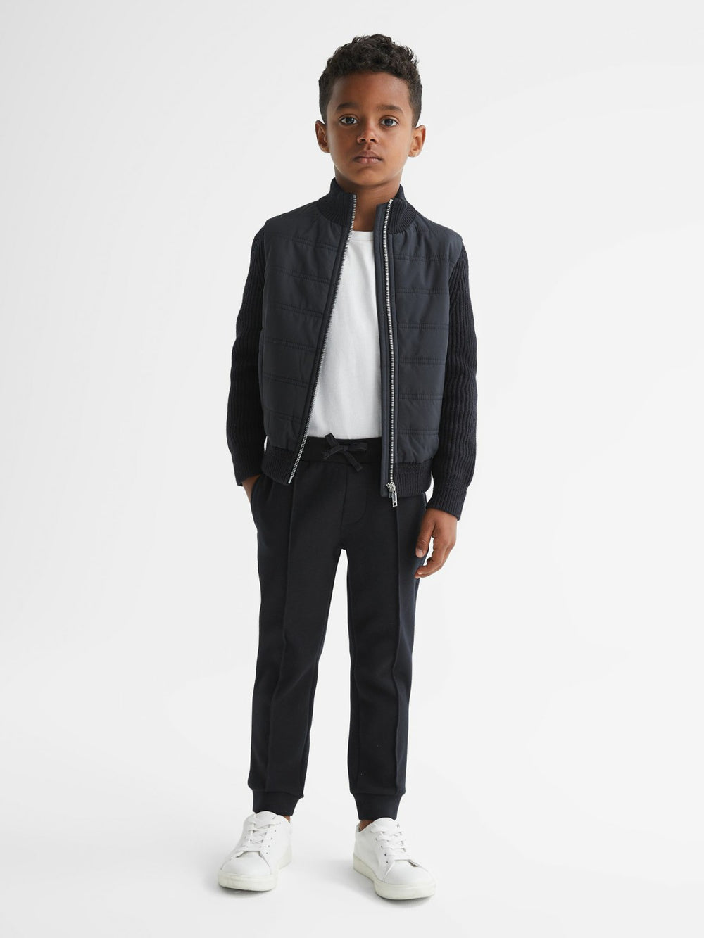 Reiss | Junior Hybrid Zip Through Quilted Jacket in Navy