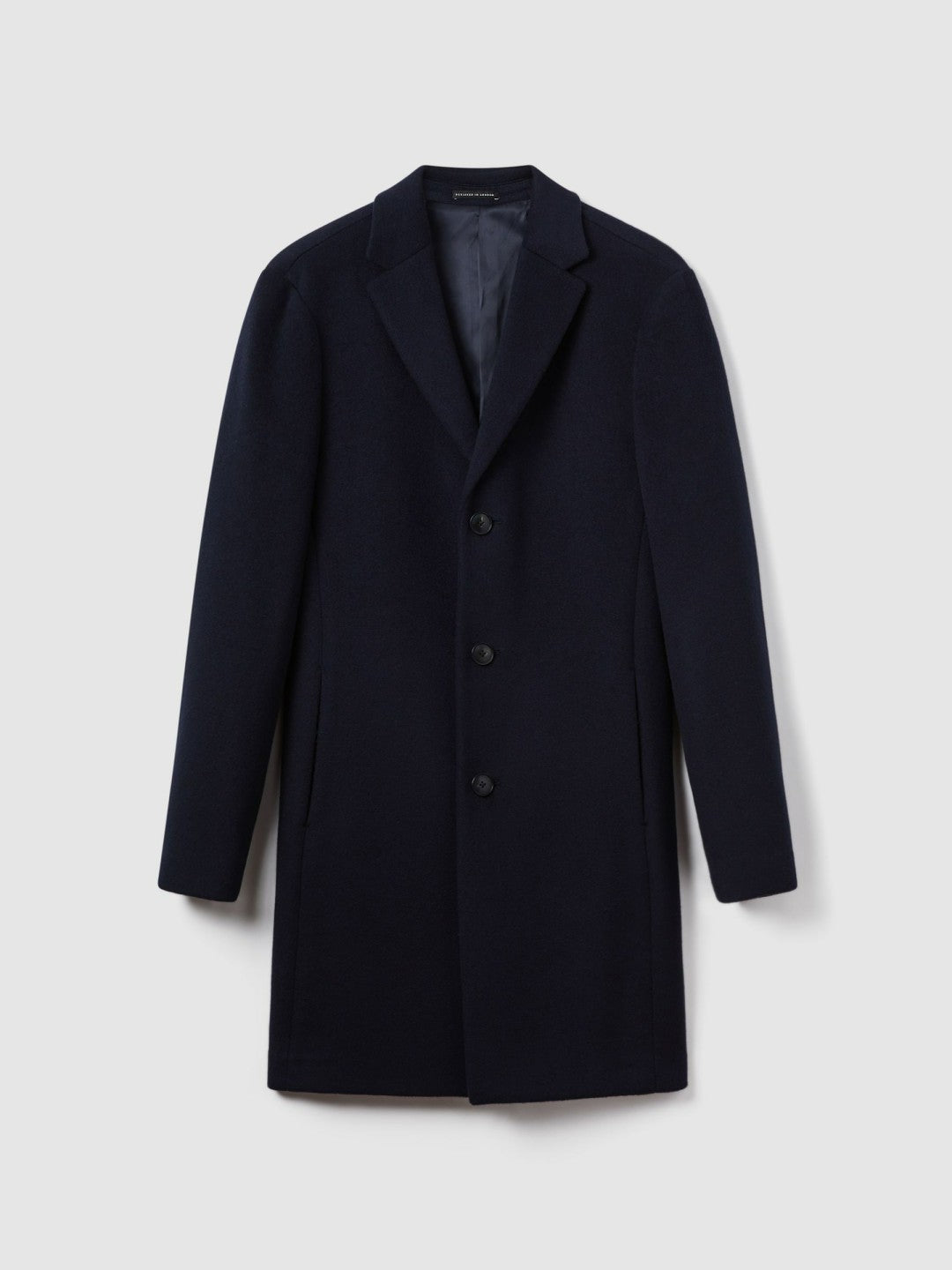 Reiss | Wool Blend Single Breasted Epsom Overcoat in Navy