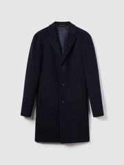 Reiss | Wool Blend Single Breasted Epsom Overcoat in Navy
