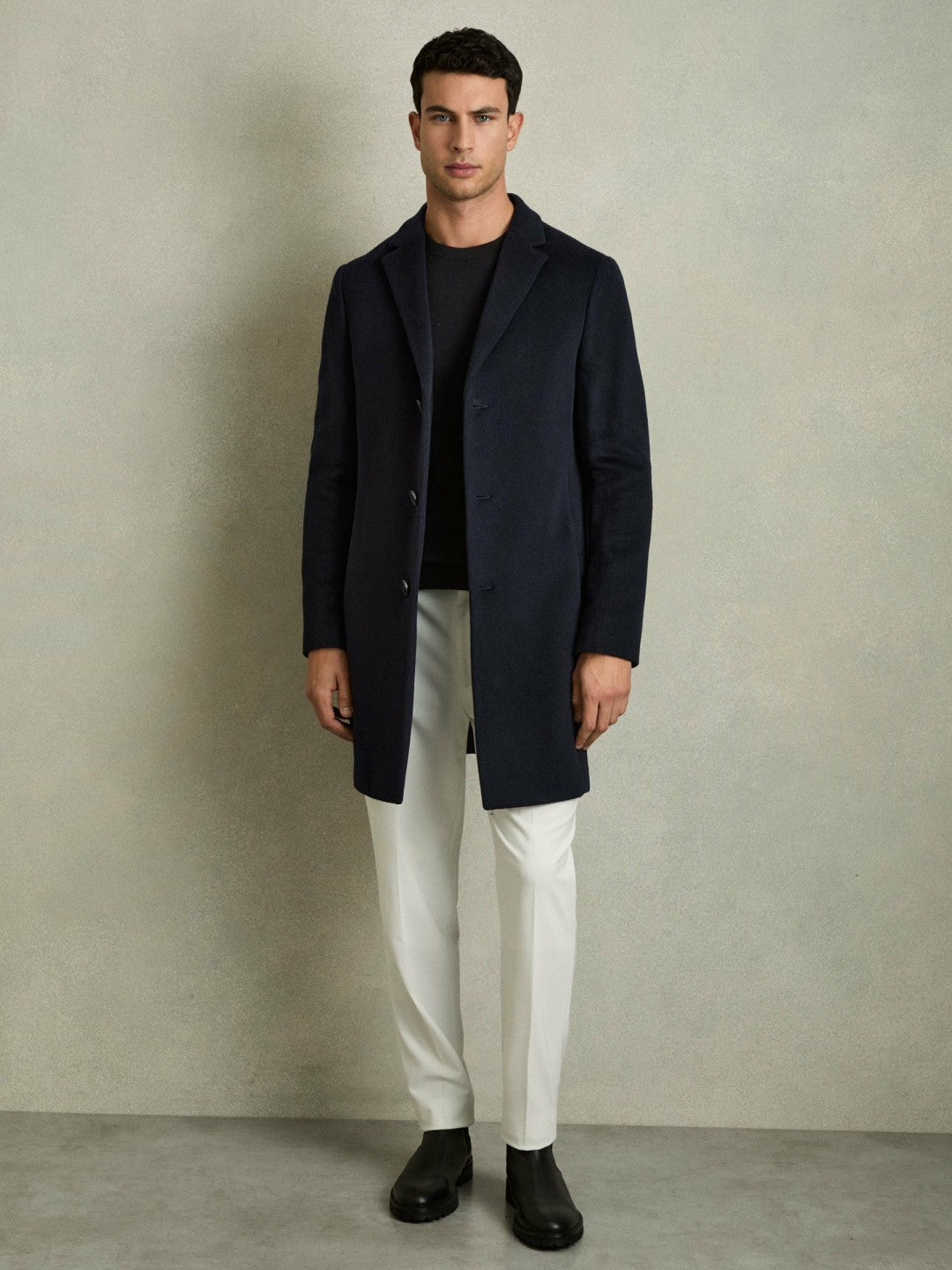 Reiss | Wool Blend Single Breasted Epsom Overcoat in Navy