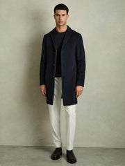 Reiss | Wool Blend Single Breasted Epsom Overcoat in Navy