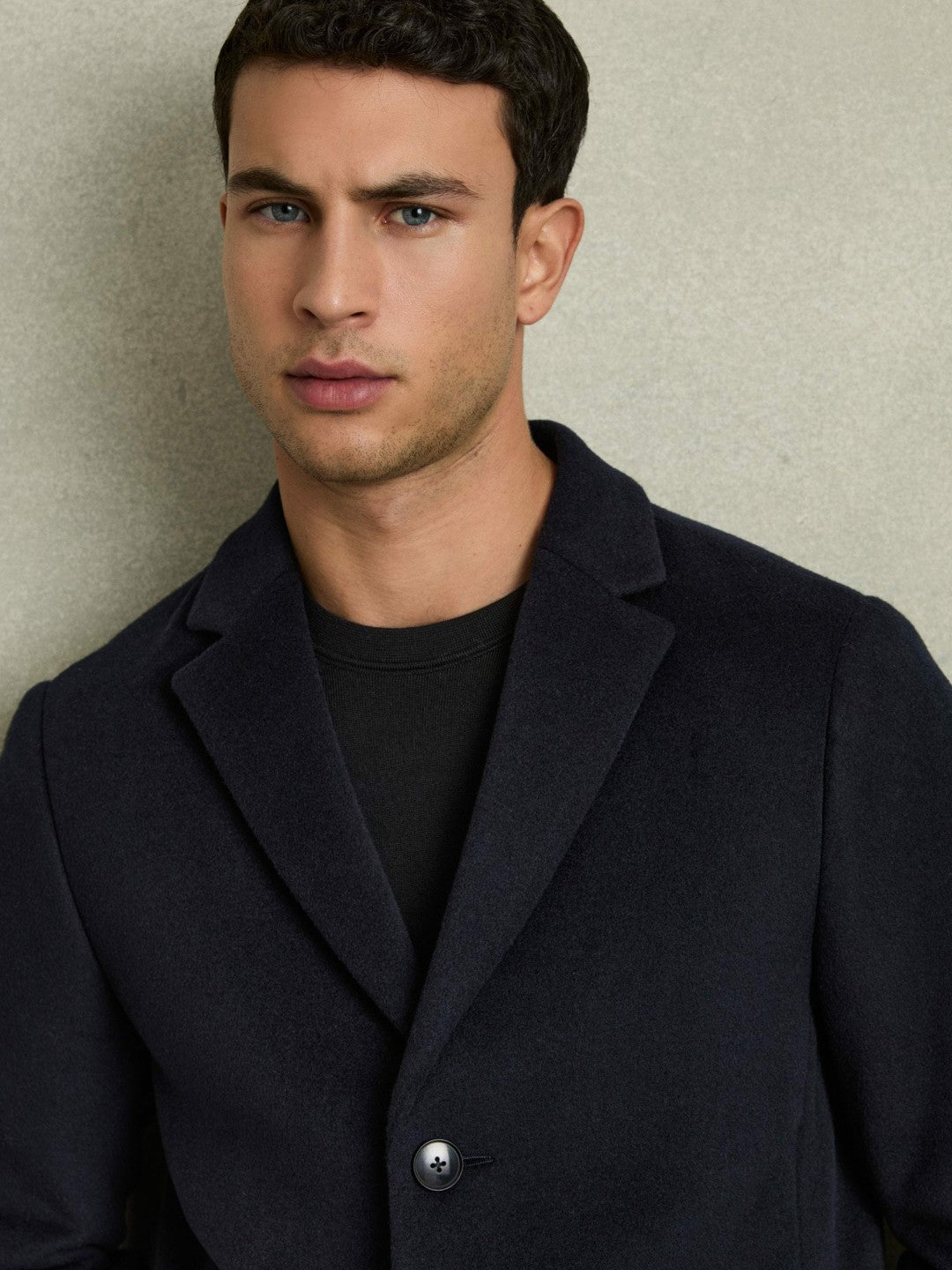 Reiss | Wool Blend Single Breasted Epsom Overcoat in Navy