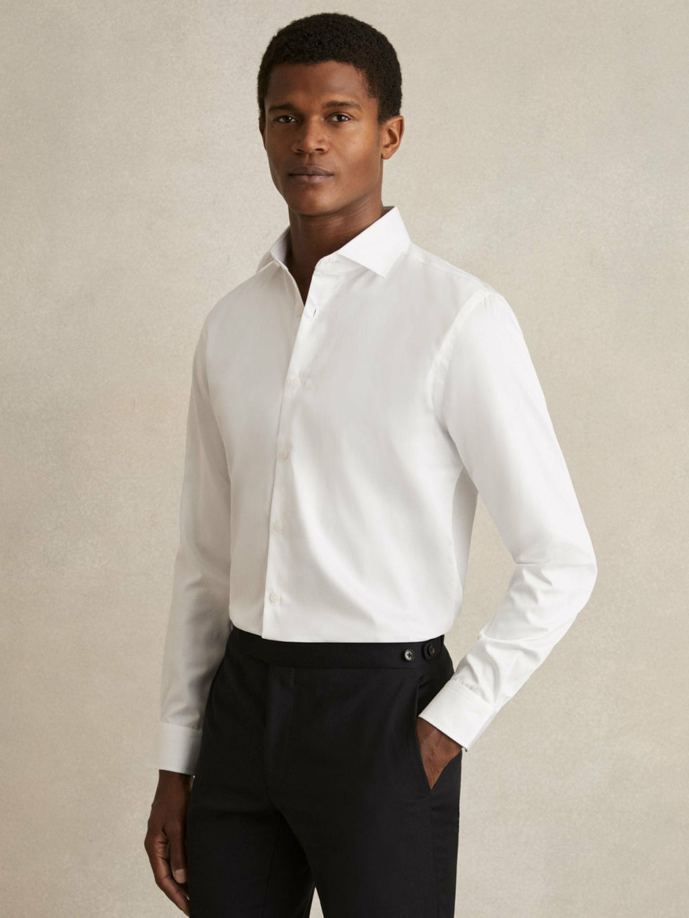 Reiss | Regular Fit Cotton Sateen Striped Shirt in White