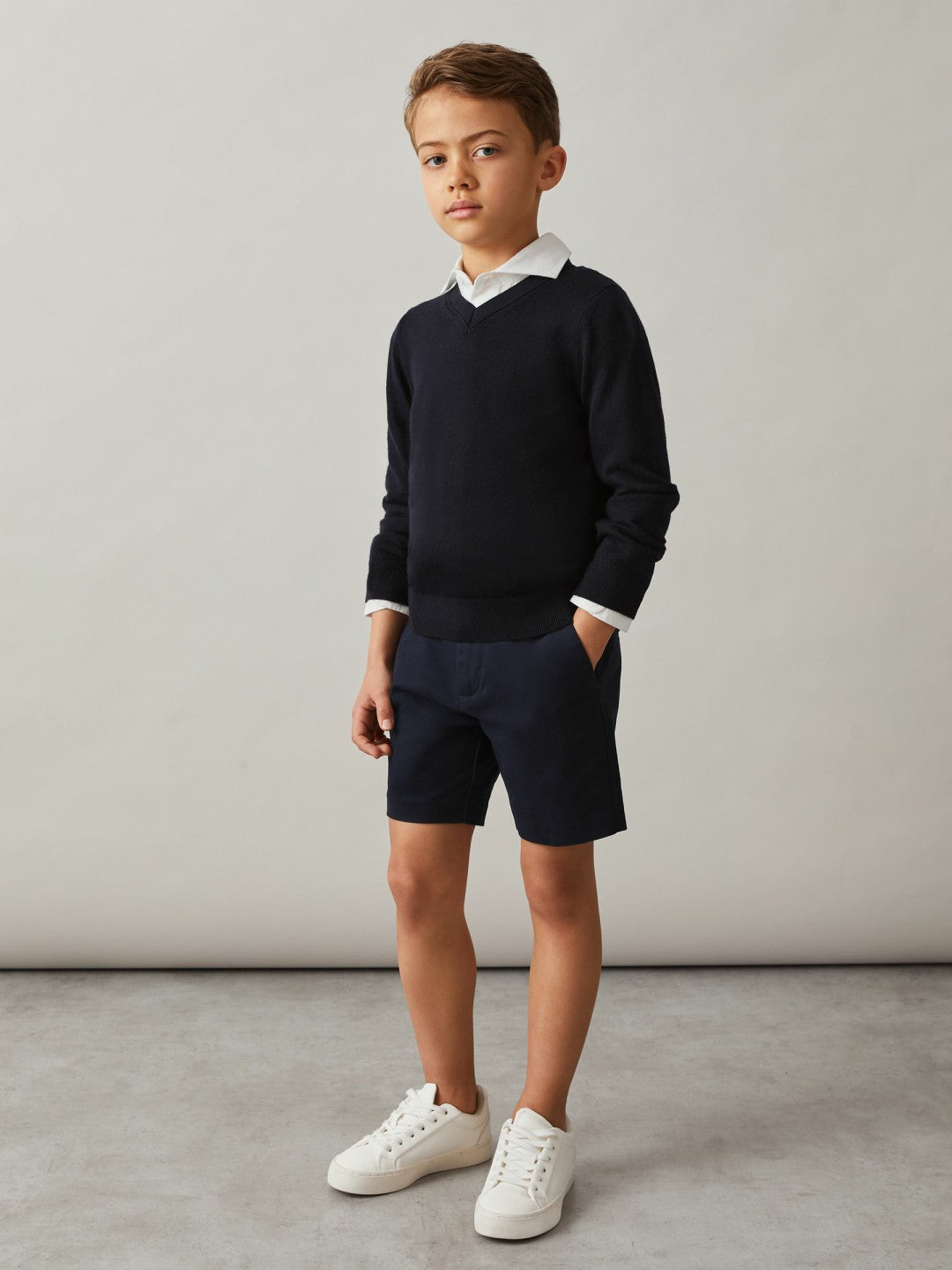Reiss | 3-9 yrs Cotton Chino Shorts with Stretch in Navy