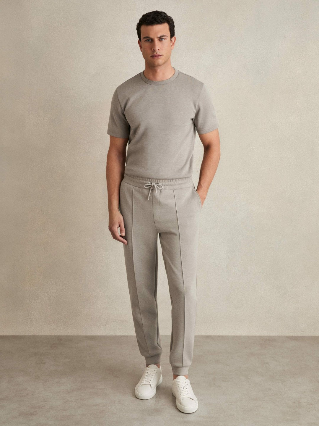 Reiss | Drawstring Jersey Joggers in Taupe