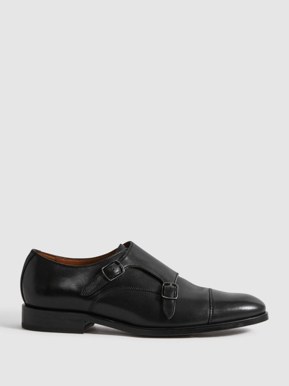 Reiss | Leather Double Monk Strap Shoes in Black