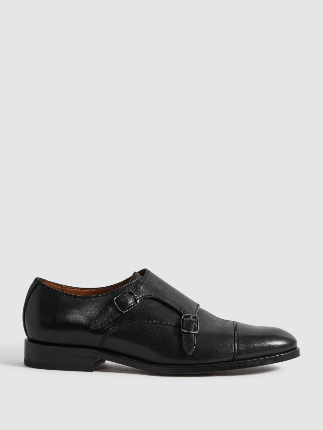 Reiss | Leather Double Monk Strap Shoes in Black
