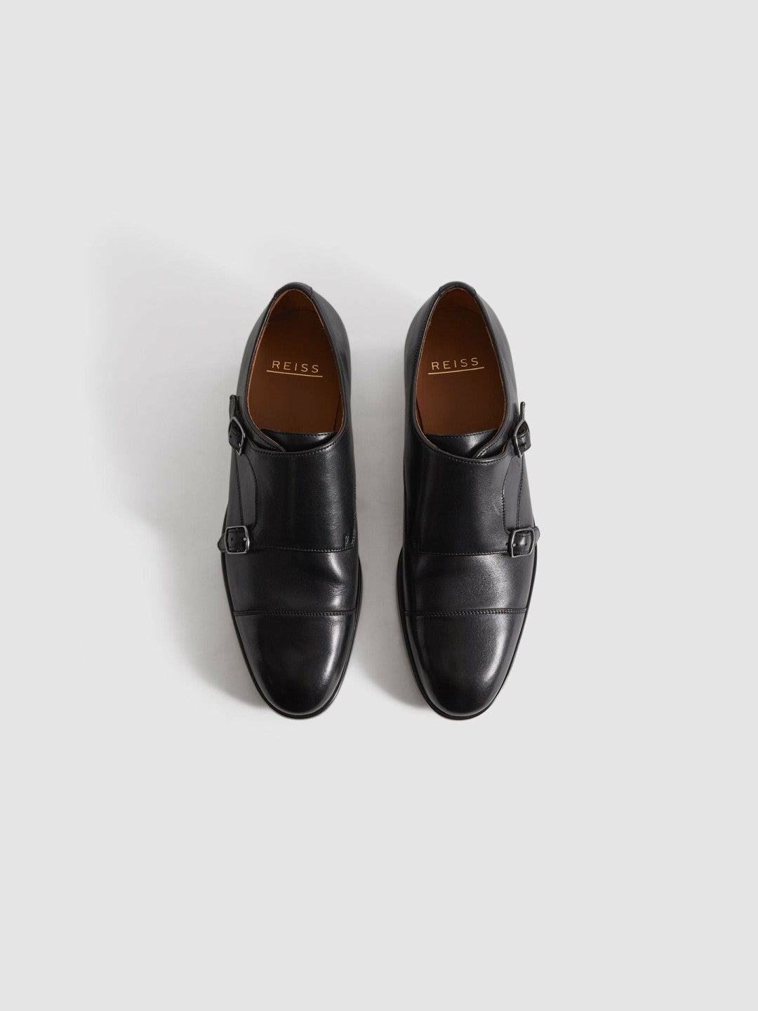 Reiss | Leather Double Monk Strap Shoes in Black