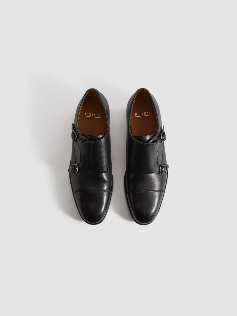 Reiss | Leather Double Monk Strap Shoes in Black