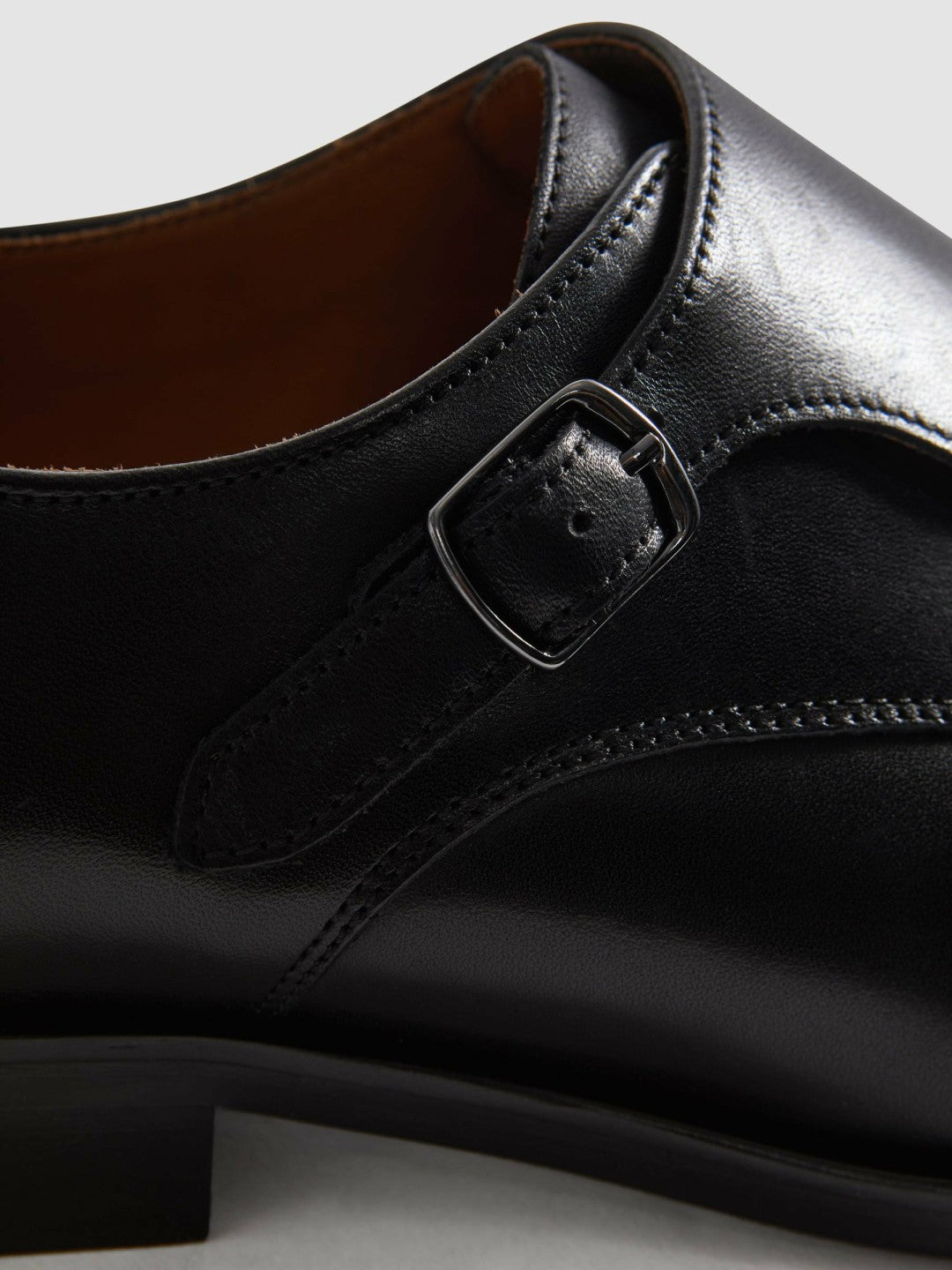 Reiss | Leather Double Monk Strap Shoes in Black