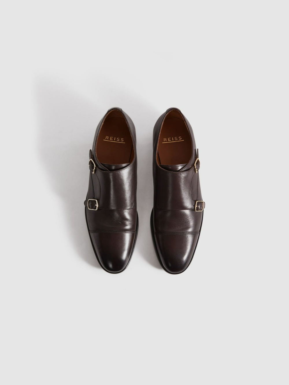 Reiss | Leather Double Monk Strap Shoes in Dark Brown