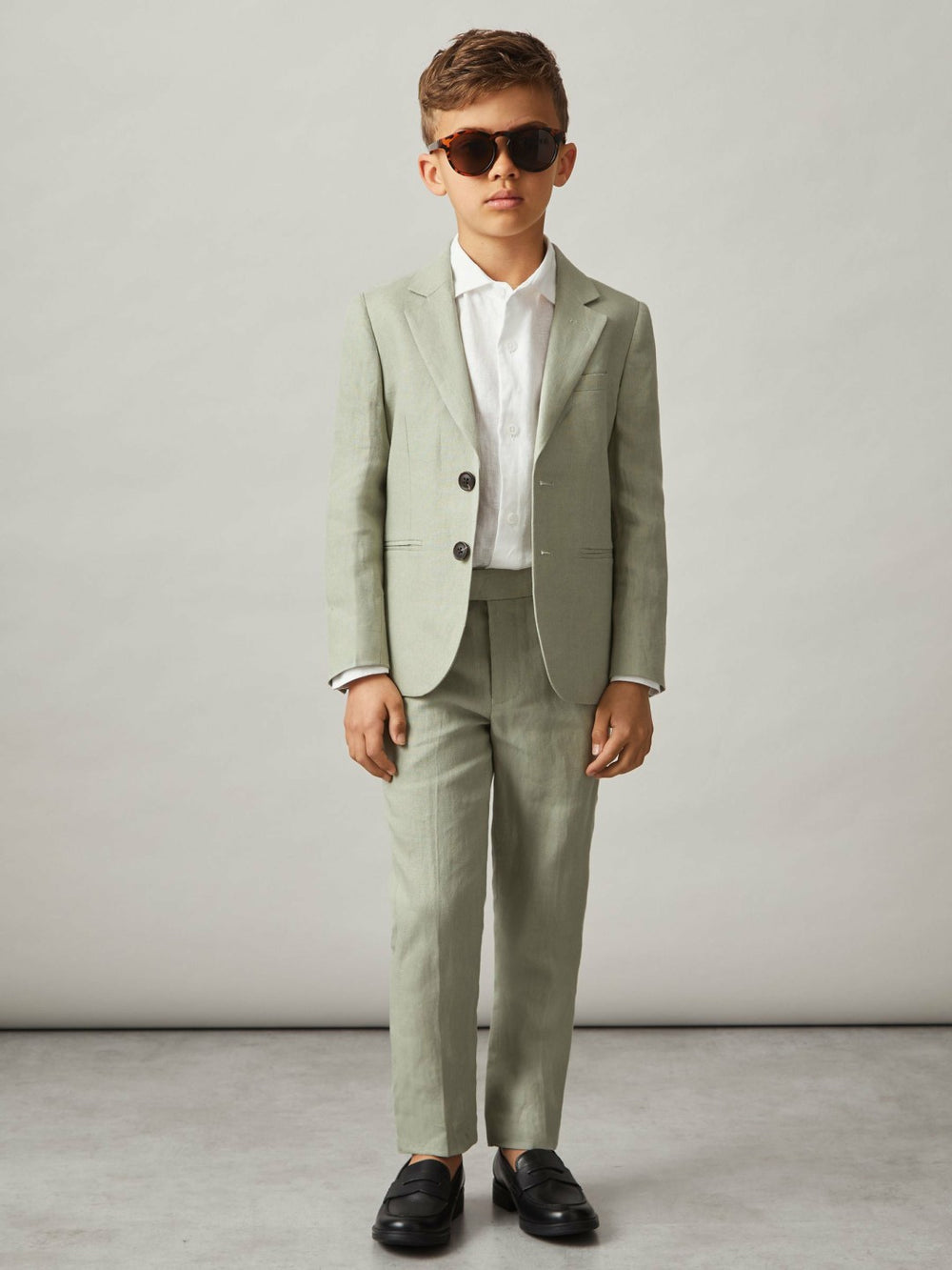 Reiss | 9-13 yrs Slim Fit Linen Adjustable Trousers in Apple
