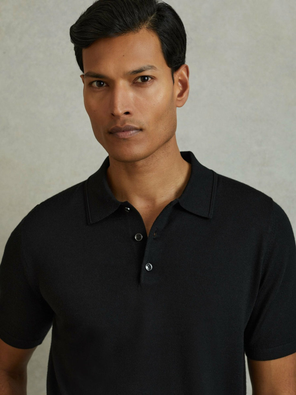 Reiss | Merino Wool Polo Shirt in Black