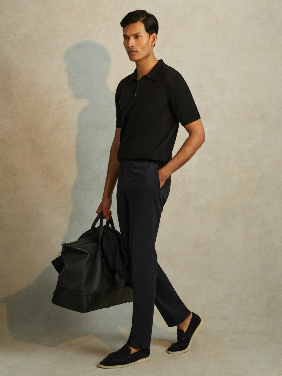 Reiss | Merino Wool Polo Shirt in Black