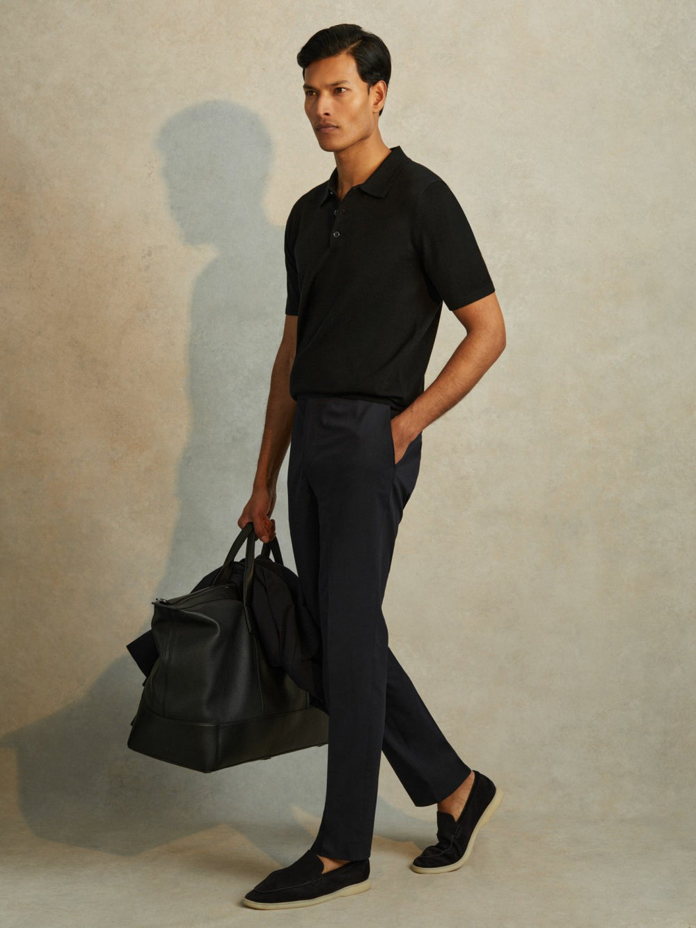 Reiss | Merino Wool Polo Shirt in Black