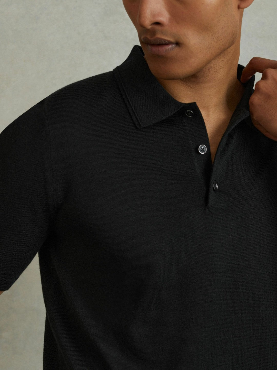 Reiss | Merino Wool Polo Shirt in Black