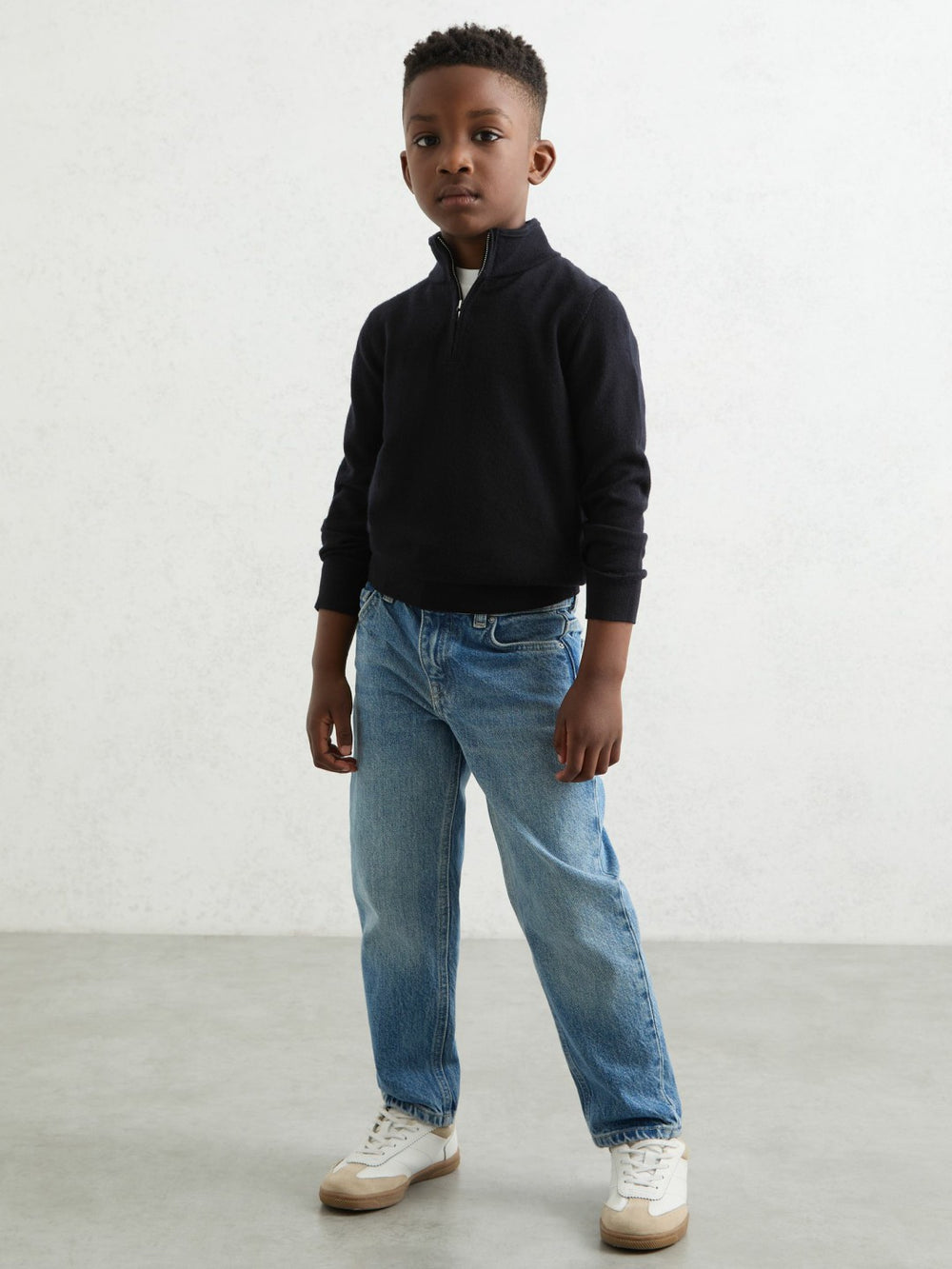 Reiss | 9-13 yrs Merino Wool Half-Zip Funnel Neck Jumper in Navy
