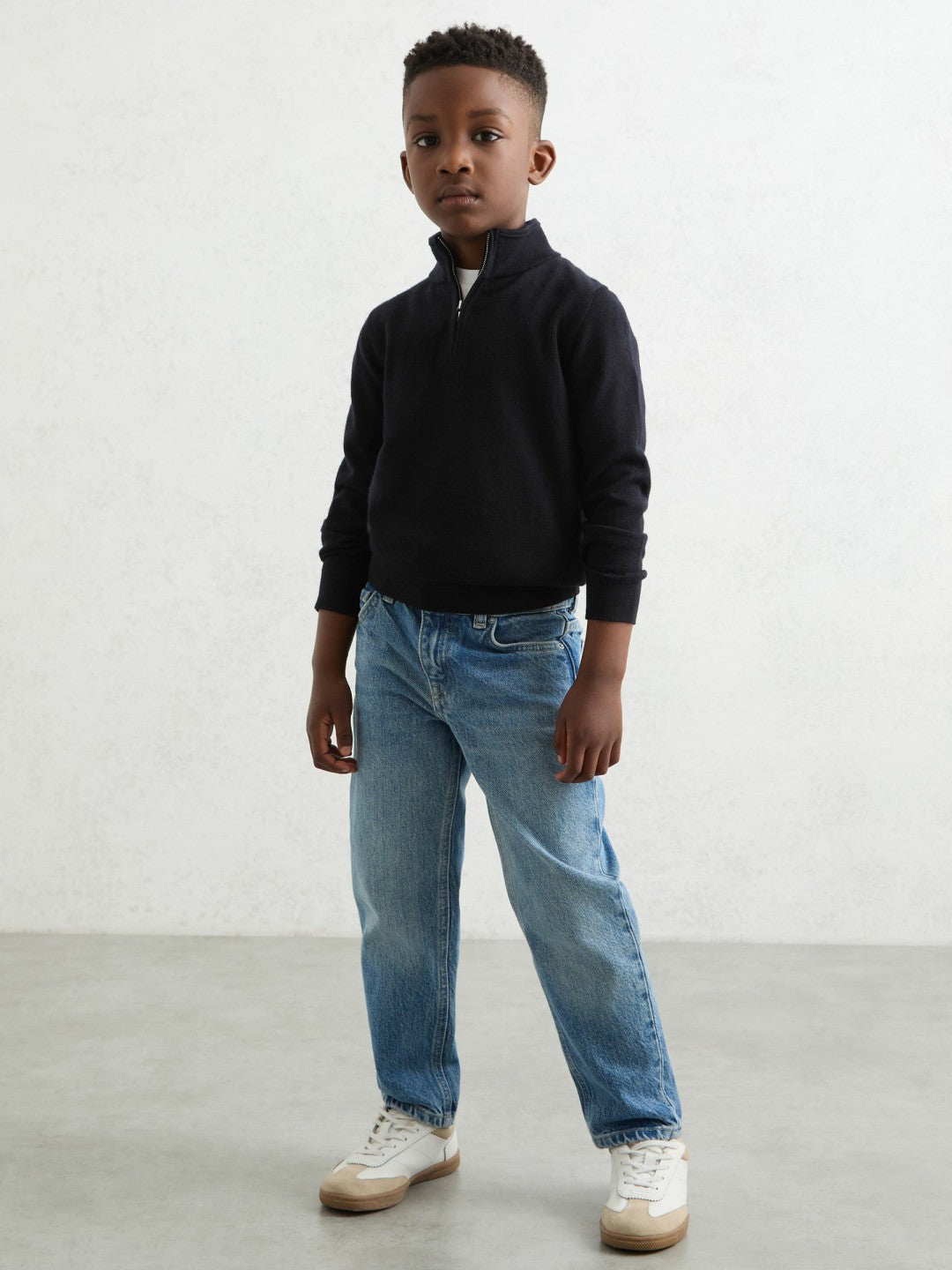 Reiss | 9-13 yrs Merino Wool Half-Zip Funnel Neck Jumper in Navy