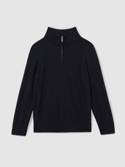 Reiss | 9-13 yrs Merino Wool Half-Zip Funnel Neck Jumper in Navy