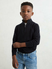 Reiss | 9-13 yrs Merino Wool Half-Zip Funnel Neck Jumper in Navy