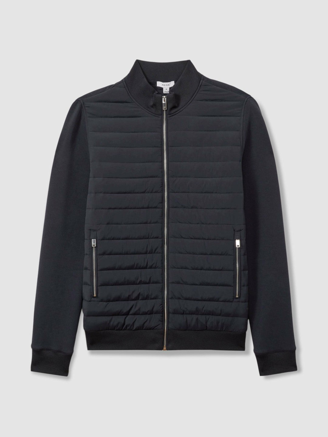 Reiss | Hybrid Quilt and Knit Zip-Through Jacket in Navy