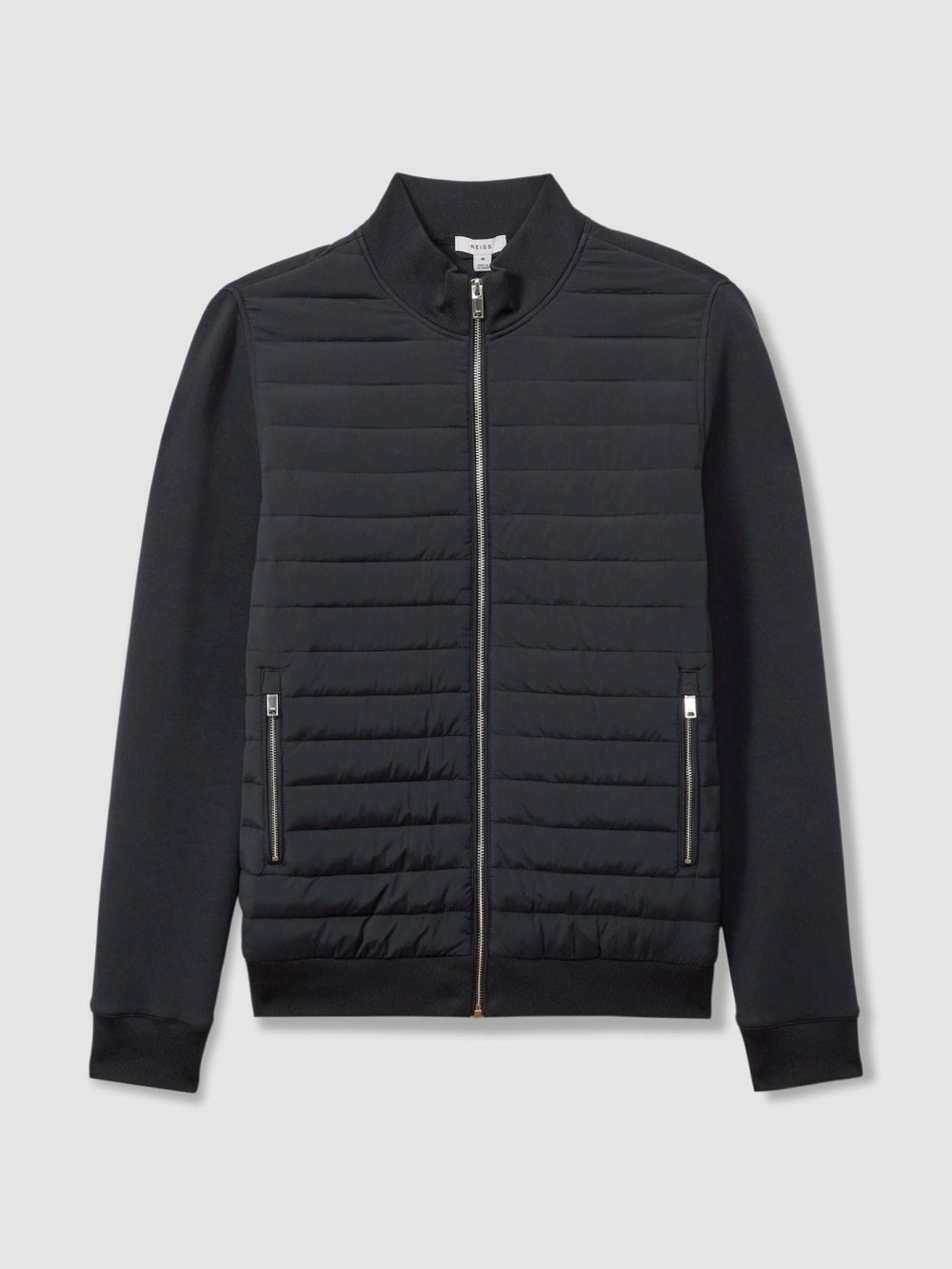 Reiss | Hybrid Quilt and Knit Zip-Through Jacket in Navy