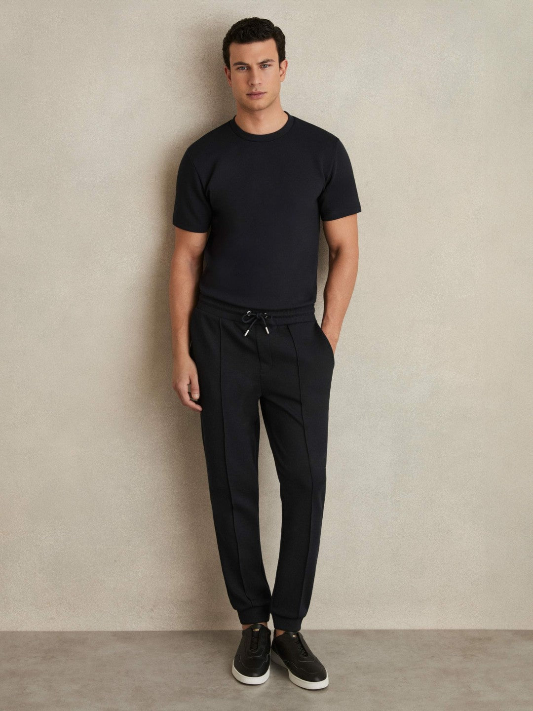 Reiss | Drawstring Jersey Joggers in Navy Blue