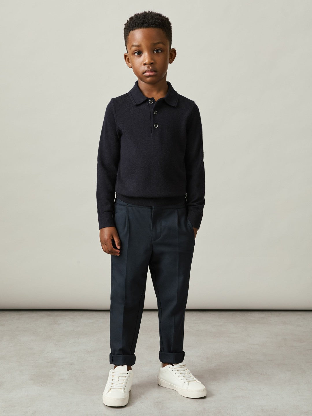 Reiss | 9-14 yrs Merino Wool Polo Shirt in Navy