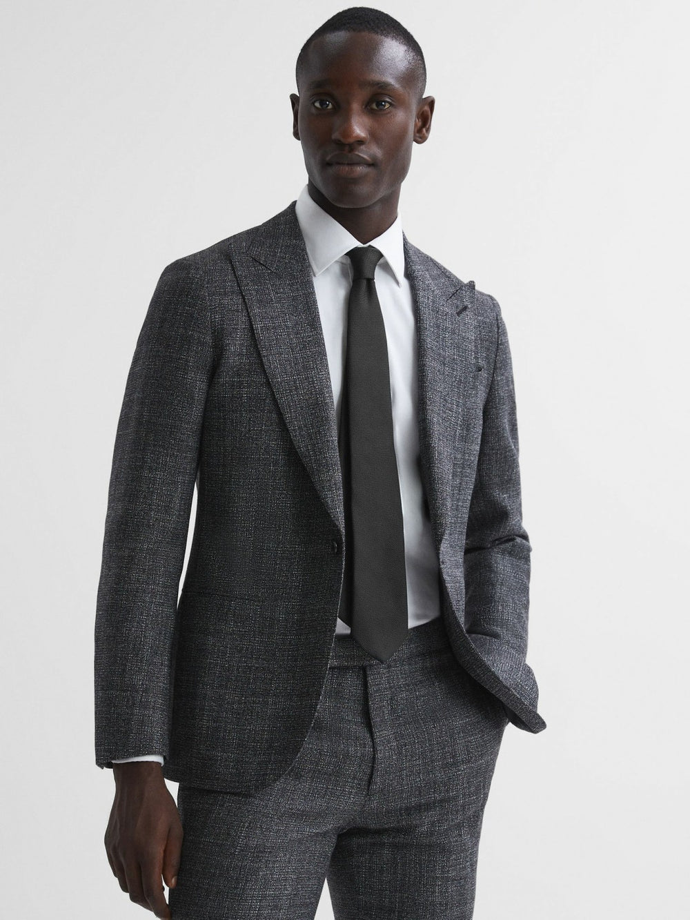 Reiss | Textured Silk Blend Tie in Black