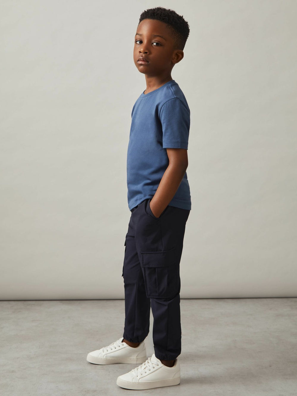 Reiss | 9-14 yrs Technical Drawstring Cuffed Cargo Trousers in Navy