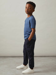 Reiss | 9-14 yrs Technical Drawstring Cuffed Cargo Trousers in Navy