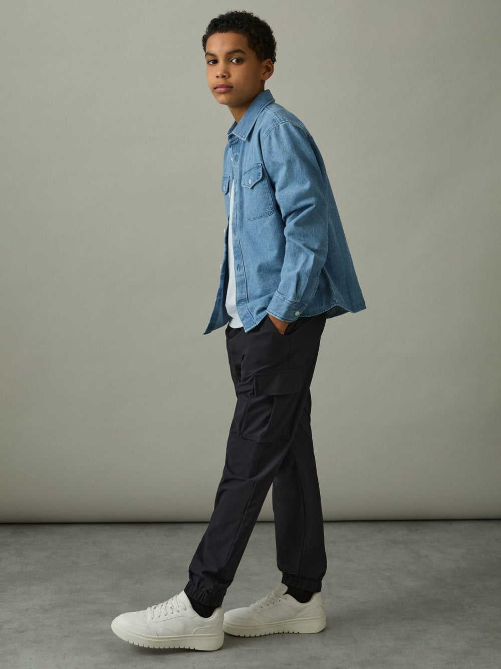 Reiss | 3-9 yrs Technical Drawstring Cuffed Cargo Trousers in Navy