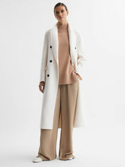 Reiss | Petite Relaxed Wool Blend Blindseam Belted Coat in Cream