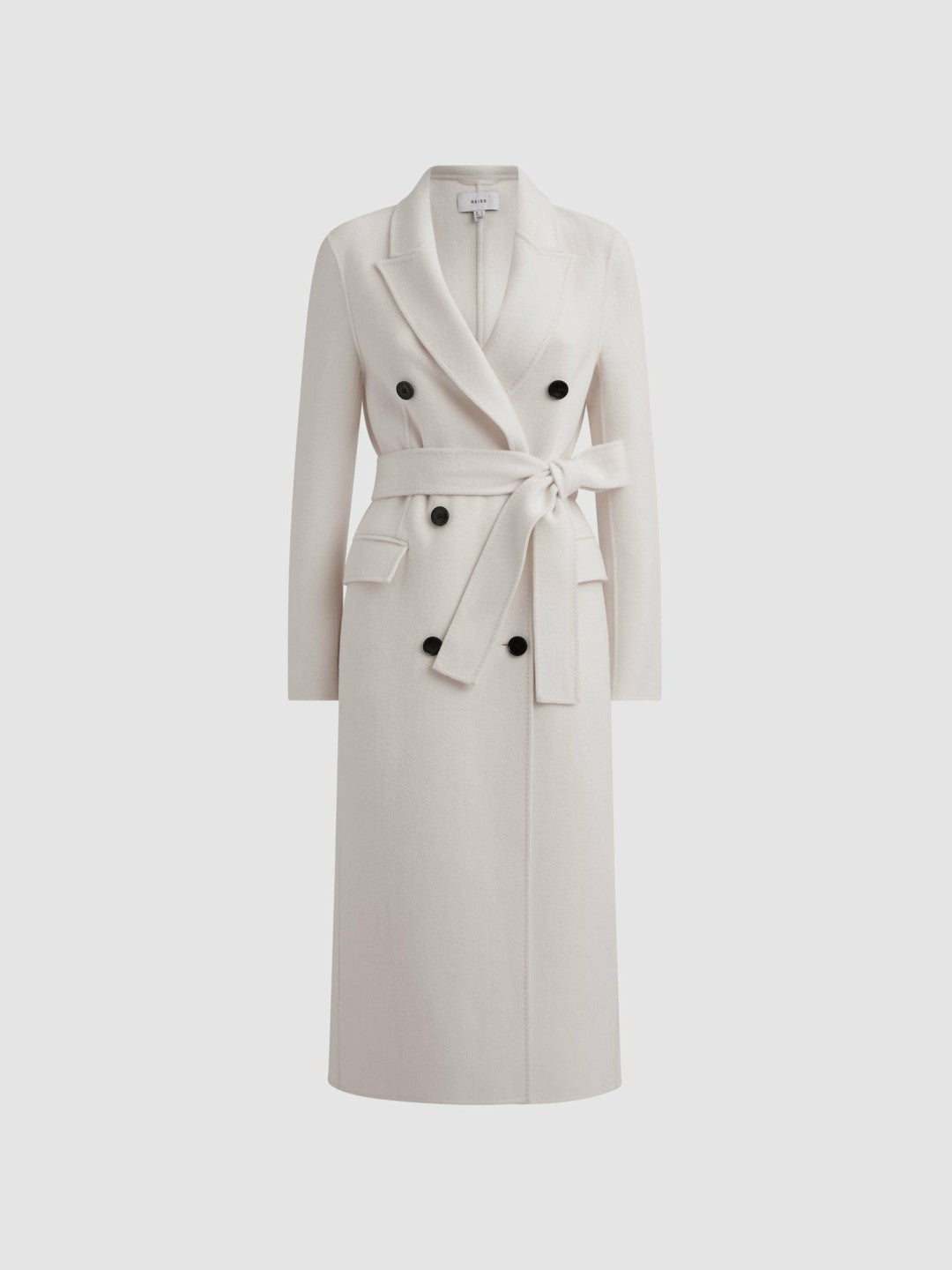 Reiss | Petite Relaxed Wool Blend Blindseam Belted Coat in Cream