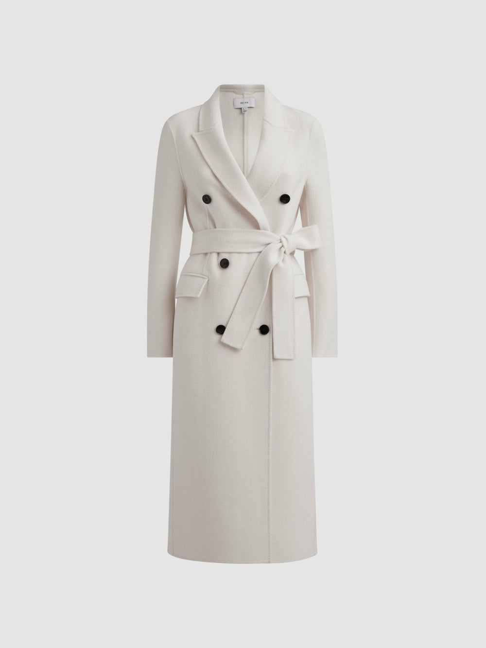 Reiss | Petite Relaxed Wool Blend Blindseam Belted Coat in Cream