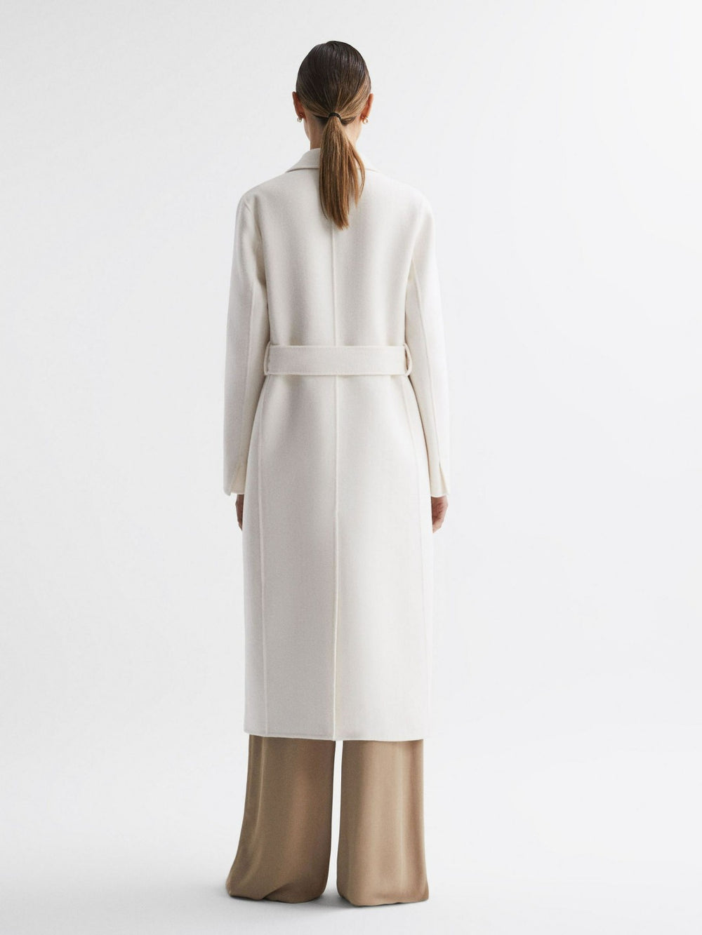 Reiss | Petite Relaxed Wool Blend Blindseam Belted Coat in Cream