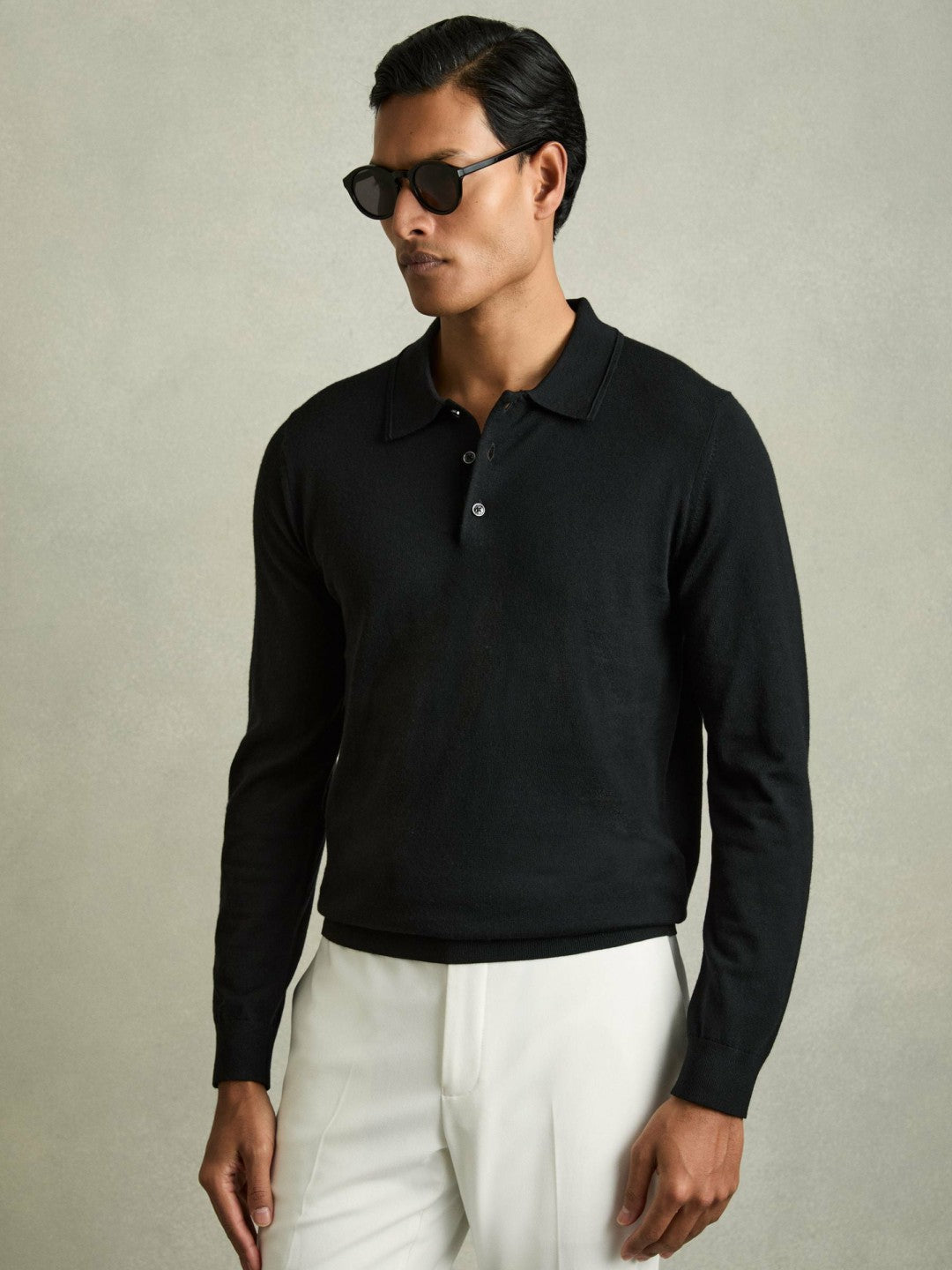 Reiss | Merino Wool Polo Shirt in Black