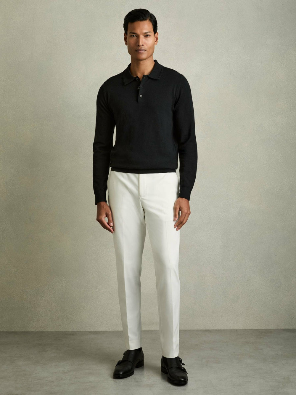 Reiss | Merino Wool Polo Shirt in Black