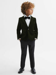 Reiss | 9-14 yrs Slim Fit Velvet Single Breasted Blazer in Emerald