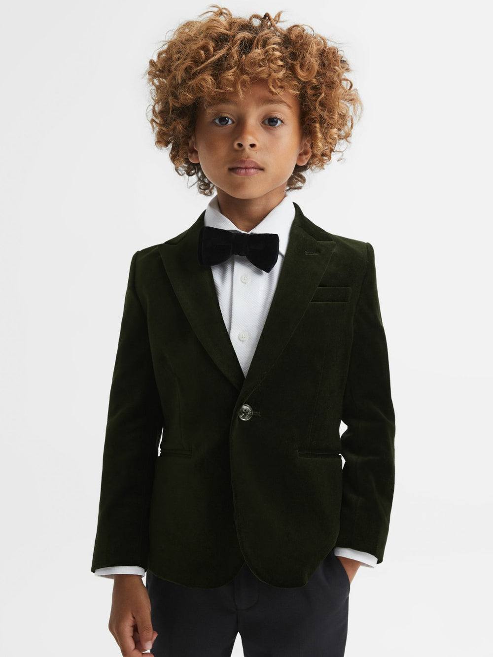 Reiss | 9-14 yrs Slim Fit Velvet Single Breasted Blazer in Emerald