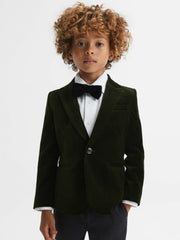 Reiss | 9-14 yrs Slim Fit Velvet Single Breasted Blazer in Emerald