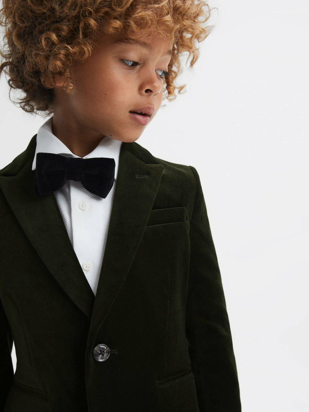 Reiss | 9-14 yrs Slim Fit Velvet Single Breasted Blazer in Emerald